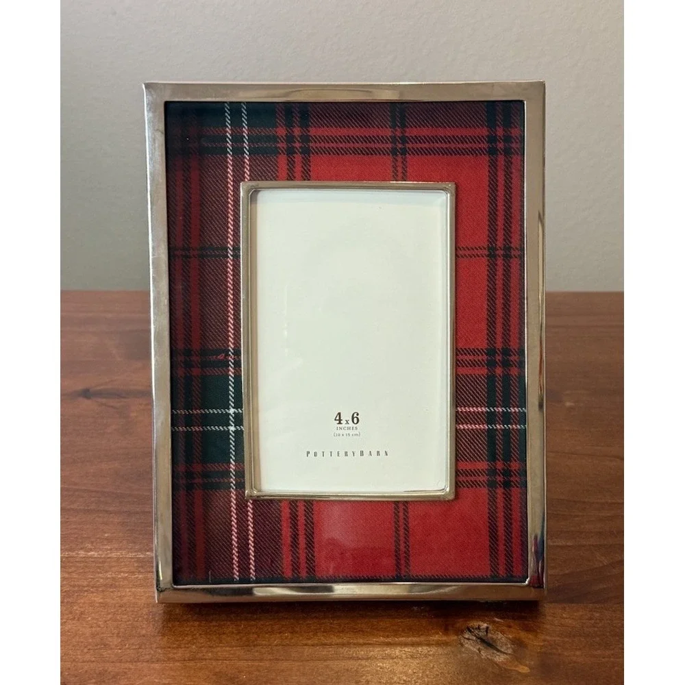 Pottery Barn Stewart Plaid 4x6 Picture Frame Nickel Silver Christmas Retired